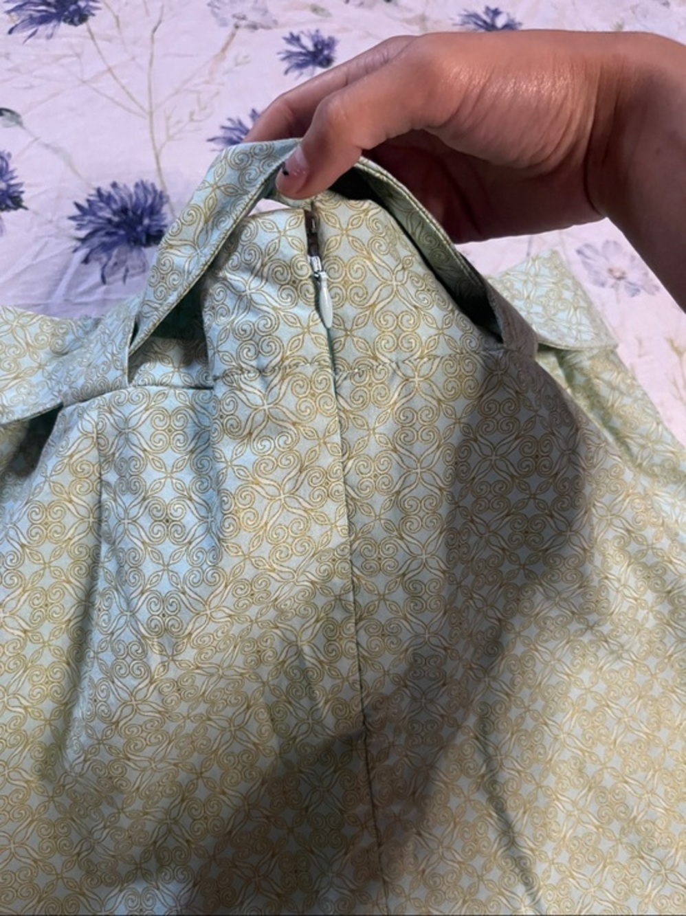Handmade Mint Green Geometric Tie Waist Mini Skirt Y2K Cottagecore Size XS - Picture 6 of 6